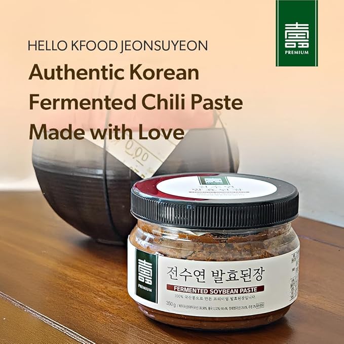 HELLO KFOOD JEONSUYEON Korean Fermented Soybean Paste Doenjang 한국산 된장 350g (12.3 oz) - Made with 100% Korean Ingredients