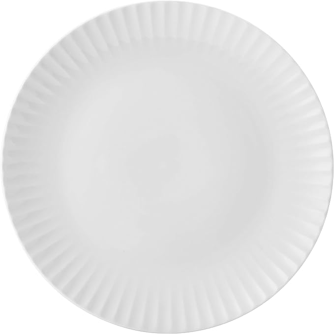 Pfaltzgraff Fluted Grace 24 Piece Porcelain Plate and Bowl Dinnerware Set, Service for 8, Fluted Design, Durable for Everyday Use, White