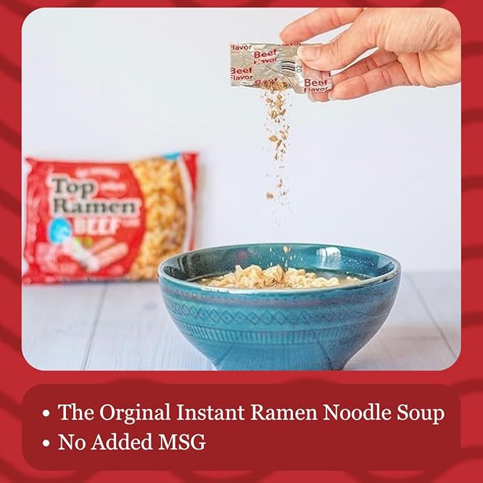 Nissin Top Ramen Noodle Soup, Beef, 3 Ounce (Pack of 24)