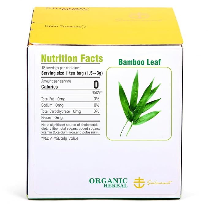 Soilmount - Bamboo Leaf Tea - |DanZhuYe|淡竹叶|댓잎| - Pure Herbal Tea - Natural, Organic, Non-GMO, Clean Ingredients, Caffeine Free (18 Tea Bags, Box 1)