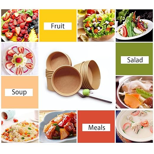 TOPtoper 50 Pack 35 Oz Large Paper Bowls with Lids, Heavy Duty Paper Bowls for Party, Disposable Bowls Bulk Leakproof and Microwave Safe for Hot/Cold Use (35 OZ)