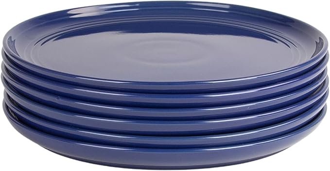 Double Line 8.25" Salad Plate, Set of 6, Cobalt Blue