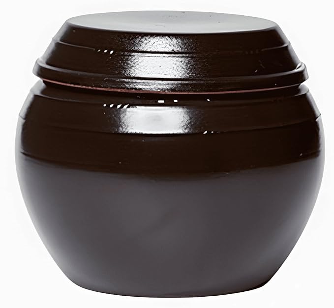 Earthenware Onggi Korean Traditional Clay Jar Mini Ceramic Canister/Handmade Food Storage Container for Tea, Coffee Bean, Salt/Breathing Clay Pot Kimchi Fermentation Crock (2L(67.6oz))