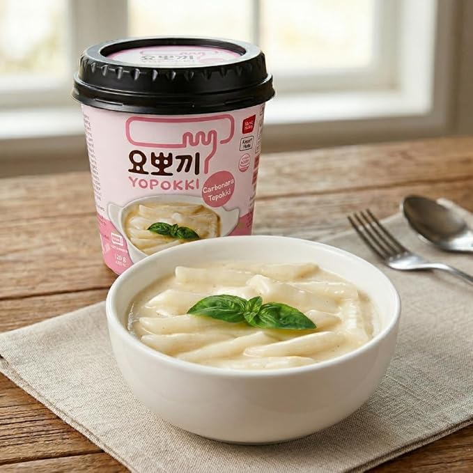 Yopokki Instant Tteokbokki Rice Cakes Korean, Topokki Cup - Great with Cheese and Ramen Toppings, Korean Snacks for College Dorm, Korean Street Food Quick & Easy to Prepare, Pack of 2 (2 Cups, Carbonara)