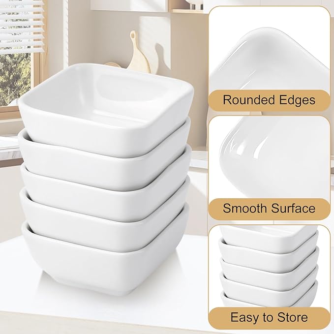 6 Pack Ceramic Dip Bowls, 3 Oz Small Dipping Bowl, White Ceramic Dip Bowls Set, Porcelain Dipping Sauce Bowl, Soy Sauce Dishes for Soy Condiment BBQ Ketchup Sushi