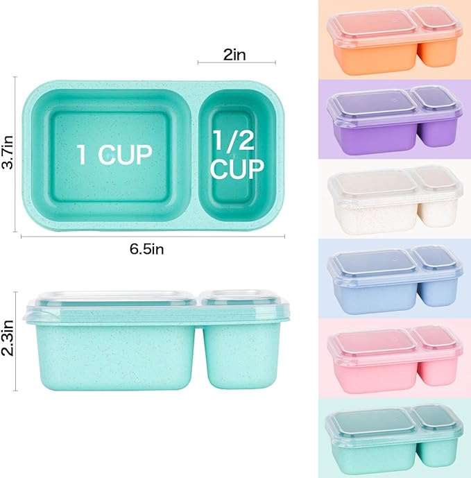 DOSEWART 2-Compartment Reusable Snack Containers with Lids Wheat Straw Reusable Snack Packs for Meal Prep Food Storage on-the-go Snacking(12Pack)