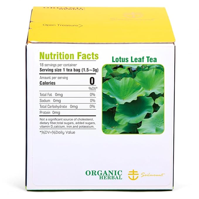 Soilmount - Lotus Leaf Tea - |Heye|荷葉|연잎| - Pure Herbal Tea - Natural, Organic, Non-GMO, Clean Ingredients, Caffeine Free (18 Tea Bags, Box 1)