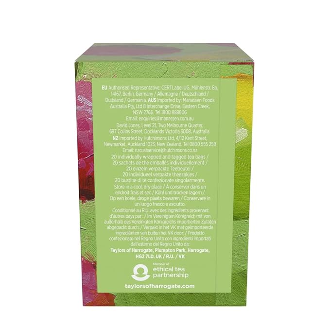Taylors of Harrogate Lychee & Lime, Green Tea, Individually Wrapped Bags, 20 Count (Pack of 6), Uplifting, Zesty & Lively, Caffeinated, Enjoy Hot or Iced, 120 Teabags Total