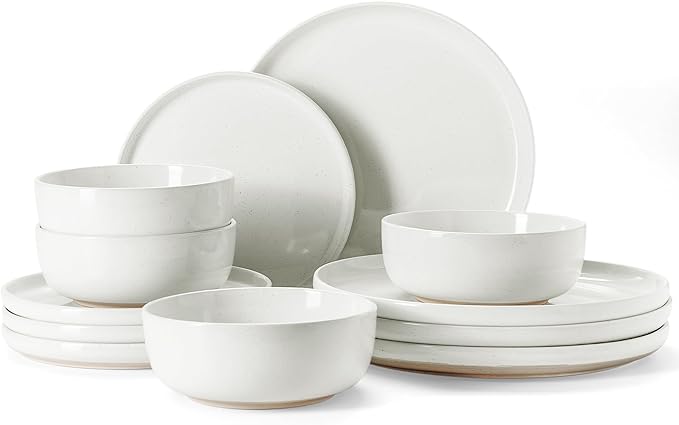 Famiware Milkyway Plates and Bowls Set, 12 Pieces Dinnerware Sets, Dishes Set for 4, White