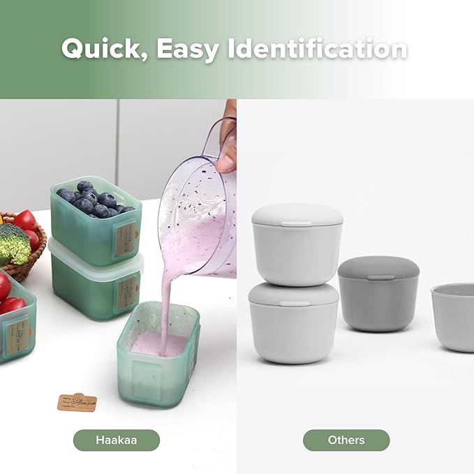 haakaa Mini Meal Silicone Storage Containers,8 oz Silicone Baby Food Containers with Airtight Lids,Reusable Baby Food Jars for Purees, Fruits & Snacks-Microwave & Dishwasher Safe,4 Pack, Pea Green