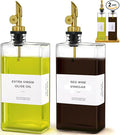Olive Oil Dispenser Bottle for Kitchen with Bamboo Tray- Glass Oil & Vinegar Dispenser Set 16.9oz, Olive Oil Cruet, Elegant Kitchen Gift for Home Cooks(Clear, Set of 2)