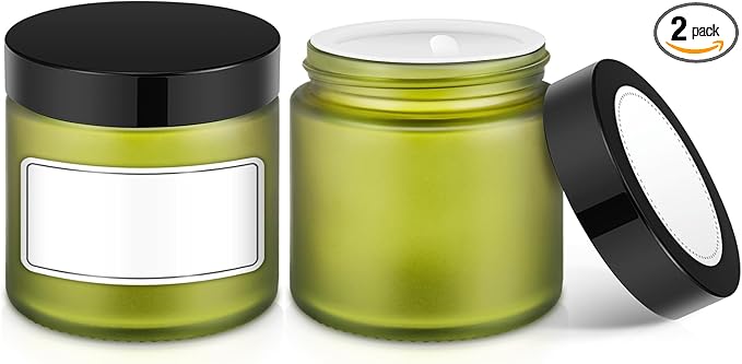 4 oz Small Glass Jars with Lids, Tecohouse Green Glass Jars with Black Lids & Inner Liners, Mini Travel Sample Containers for Slime, Makeup, Cream, Lotion, Cosmetic - 2 Pack