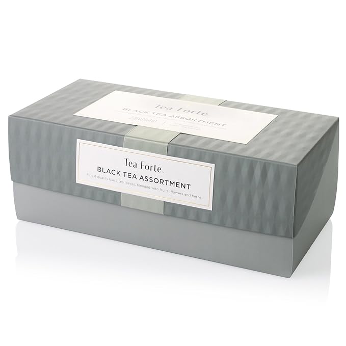 Tea Forte Premium Presentation Box Gift Set Sampler, 20 Count, Assorted Blends Individually Wrapped Handcrafted Pyramid Infuser Bags, Gifts for Mom, Black Tea