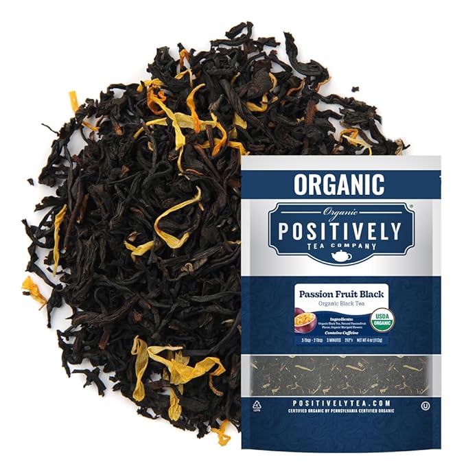 Organic Positively Tea Company, Passion Fruit Black Tea, Loose Leaf, 4 Ounce