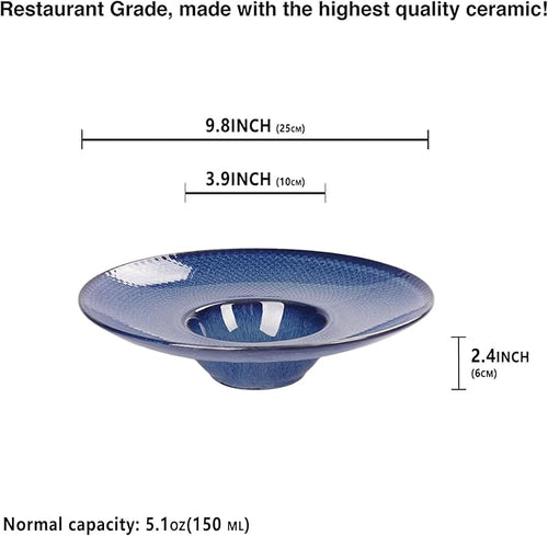 Soup Bowls, Soup Plates, 5.1 oz, Porcelain Pasta Bowl Set of 4, Wide edge Shallow Bowl Plates, Rimmed Bowls with Rim, Best choice for high-end restaurants and foodies,Royal blue 9.8 Inch
