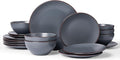 Famiware Venus Plates and Bowls Sets with Trim, 18 Pieces Speckled Stoneware Dinnerware Set for 6, Matte Charcoal - Modern Minimalist, Microwave & Dishwasher Safe Dishes for Everyday & Formal Dining