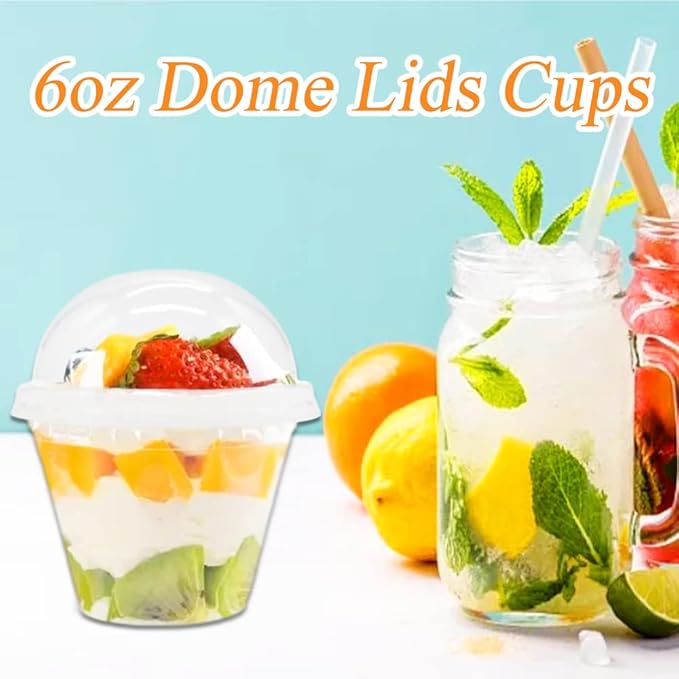 Szsrcywd 50 Pcs 6 oz Clear Plastic Cups with Dome Lids,Transparent Parfait Cup,Disposable Dessert Cups for Fruit,Ice Cream,Cupcake,Iced Cold Drinks