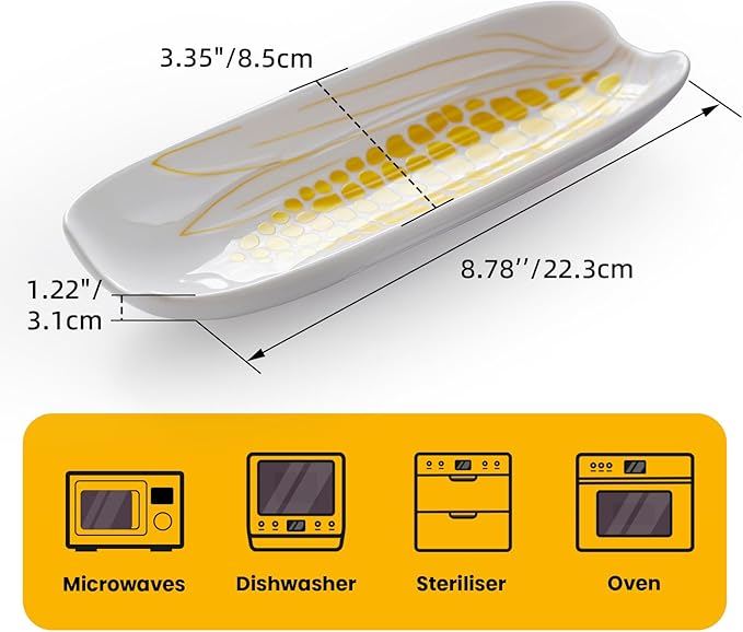 Cinf Ceramic Corn Cob Holders 8.8" Corn Dishes Set of 4 Trays Non-slip Bottom Microwave Dishwasher Oven Safe (Champagne Gold)