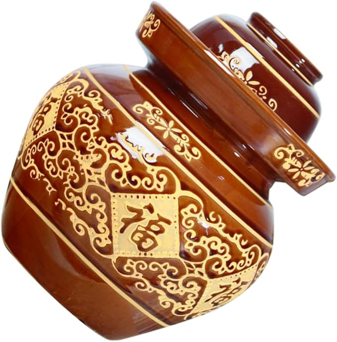 ULTECHNOVO Earthenware Pickle Jar 4lb Thickened Ceramic Chinese Kimchi Crock with Sealed Lid for Vegetable Fermenting and Sauerkraut Storage, Traditional Pottery Jar for Home Use