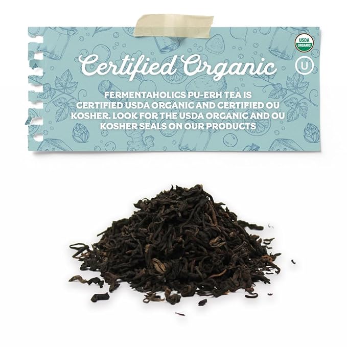 Fermentaholics Organic Cooked (Shou) Pu-Erh Tea Leaves – 4 oz – USDA Organic & OU Kosher Certified – Loose Leaf for Kombucha Brewing, Hot or Iced Tea