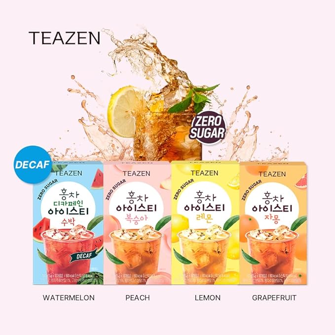 Teazen Summer Watermelon Iced Tea, Sugar Free, Uva Black Tea, Hydration Drink Mix, Decaf, 10 Sticks, 1.76oz