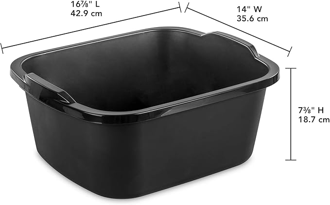 Plastic Wash Tub Dishpan Basin and Foot Bath for Soaking Feet, Laundry Hand Wash Bucket, Dish Pans for Washing and Storage Cleaning Supplies - 18 Qt - Heavy Duty Black