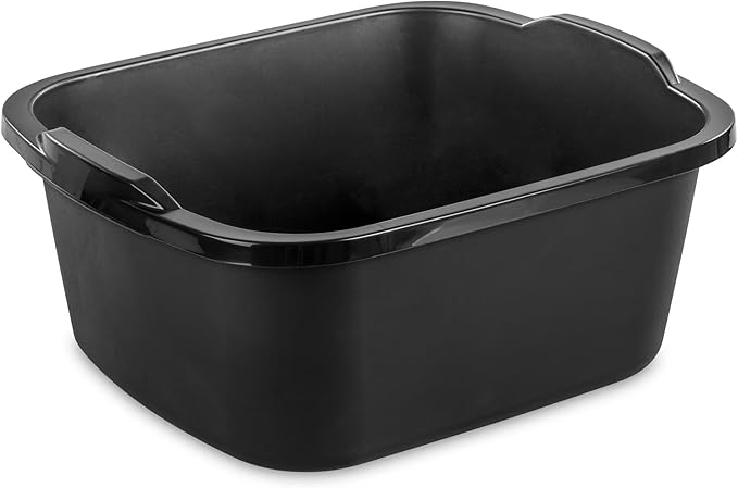 Plastic Wash Tub Dishpan Basin and Foot Bath for Soaking Feet, Laundry Hand Wash Bucket, Dish Pans for Washing and Storage Cleaning Supplies - 18 Qt - Heavy Duty Black