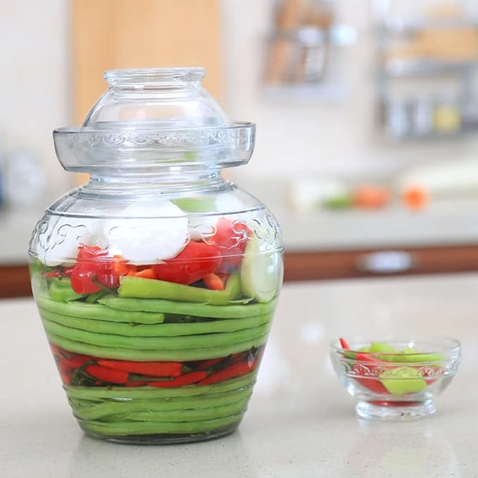 Glass Jar with Lid 2.5 Liter Fermentation Jar, Wide Mouth Large Fermenting Kit Crock with Water Seal Airlock Lid, Pickle Jar for Pickles Kimchi, Sauerkraut, Kombucha, Wine Brewing