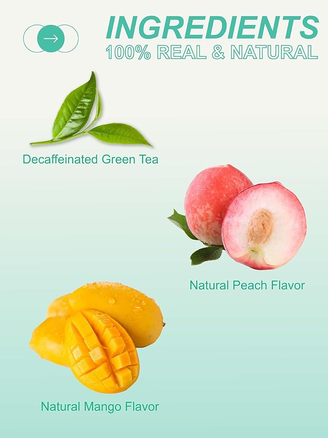 TeeLux Decaf Mango Peach Green Tea, Mango & Peach Flavored Decaffeinated Green Tea, Fruit Aroma & Smooth Taste, 100 Count