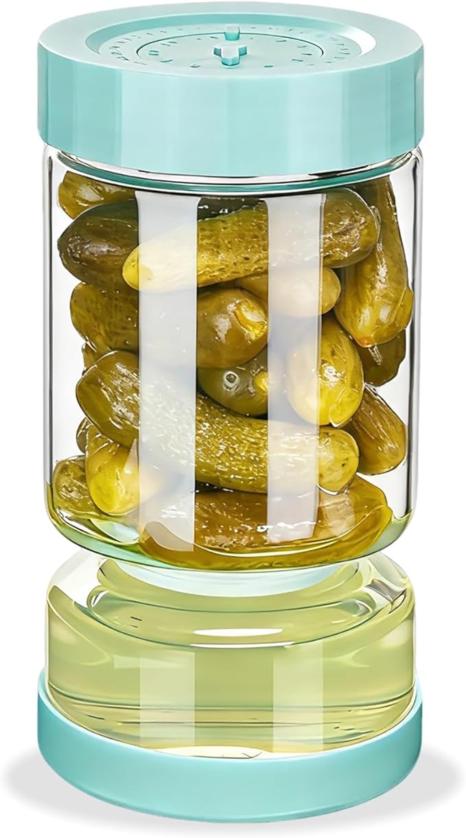 ZENS Pickle Jar with Strainer Flip, 37oz Pickle Container Olive Hourglass Jars, Pickle Juice Separator, Airtight Leakproof Lid, Glass Pickling Jars for Jalapeno-Dual Wet-Dry Design