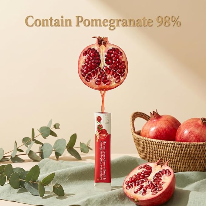[14 Sticks] Pomegranate Juice – 15g Each, 1 Whole Pomegranate per Stick, Cold Pressed, Non-GMO, with Korean Pseudostellaria, Collagen & Liposomal Glutathione