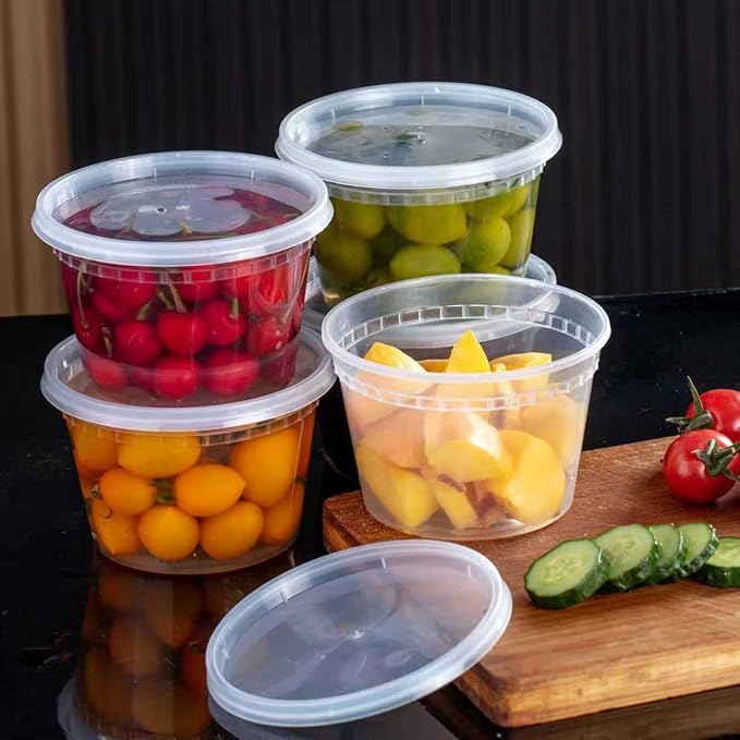 16 oz Clear Deli Containers - 48-Pack with Lids, Round Airtight Condiment Cups, BPA-Free, Dishwasher Safe - For Sauces, Dressings, Sides