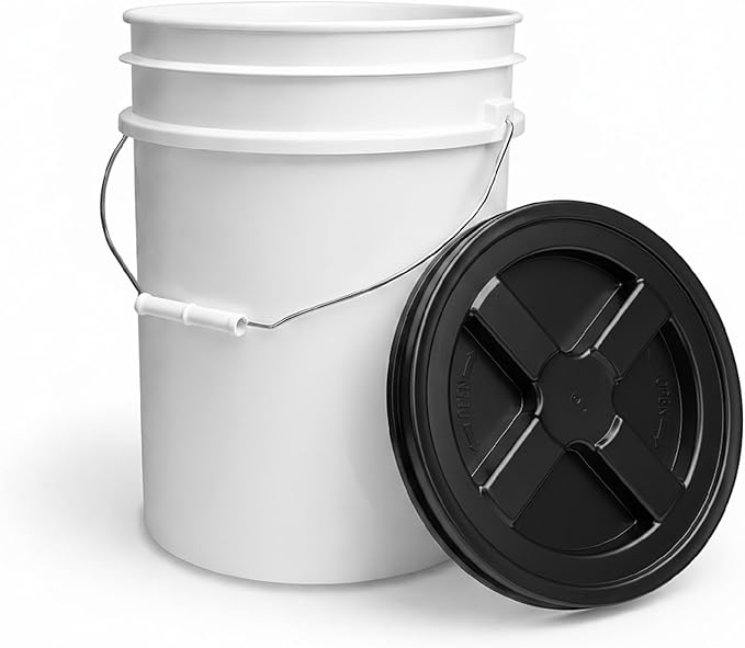 ePackageSupply 5 Gallon Bucket - Food Grade Bucket with Airtight Gamma Seal Screw-On Lid, BPA-Free, Heavy-Duty 90 Mil HDPE Plastic, Bulk Storage, Durable Container, Made in USA, White/Black, 3 Packs