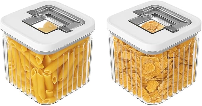 Oggi Airtight Clear Fluted Canister Set of 2 - Stackable Food Storage Containers with Lids, Vintage Modern Farmhouse Style, Kitchen Counter & Pantry Organization, Size - 2 x 40.5 fl oz / 1.2 Lt