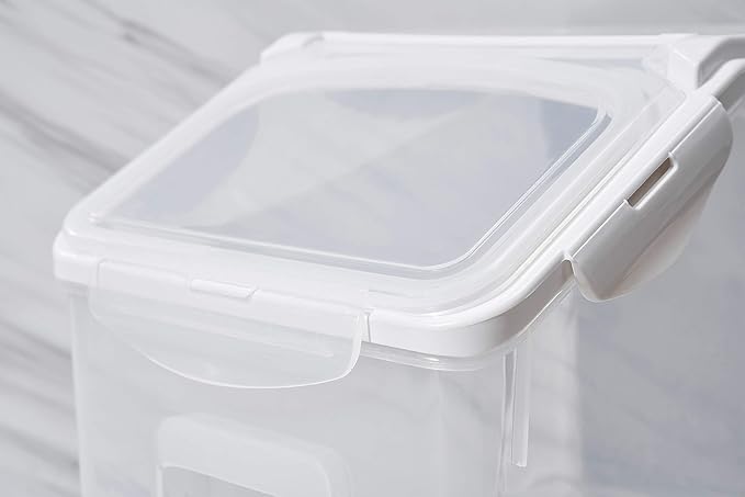 HANAMYA Food Storage Container with Measuring Cup, BPA free, 50-Cup, For Rice | Grain | Pet Food | Flour, 2 Set, Clear & Off White