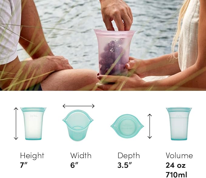 Zip Top Reusable Food Storage Bags | Large Cup [Peach] | Silicone Meal Prep Container | Microwave, Dishwasher and Freezer Safe | Made in the USA