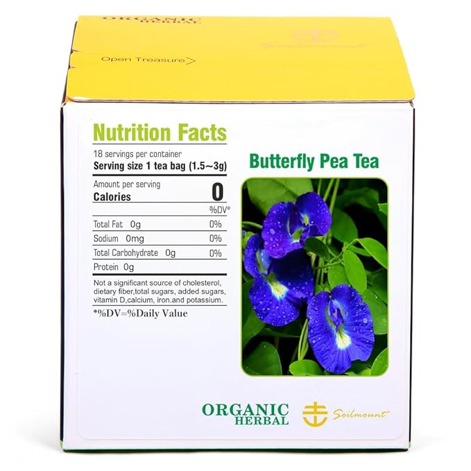 Soilmount Butterfly Pea Tea (Hu Die Lan/蝴蝶蓝)| Natural Herbal Drink | 18 Bags per Box, Refreshing & Beautiful, Perfect for Daily Enjoyment