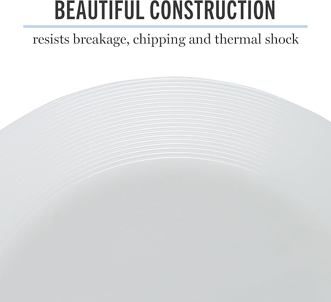 Martha Stewart Opalton Dinner Plates 6-Piece 10-Inch Plate Set – Chip and Break Resistant Opal Glass Plates - White