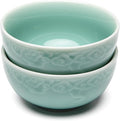 4.5" Green Porcelain Bowls Set of 2,Genuine Longquan Celadon 9.8 Oz Rice Bowls -Sky Cyan