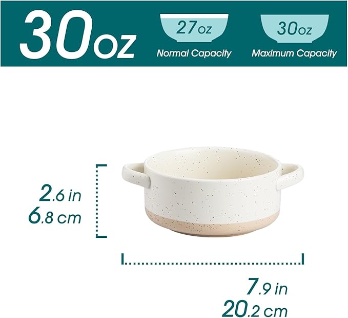 vancasso Sabine French Onion Soup Bowls with Handles, 30 Oz Large Soup Bowls for Cereal, Pasta,Stew, Oven Safe Soup Sowls, Soup Crocks Set of 4, Cream Beige