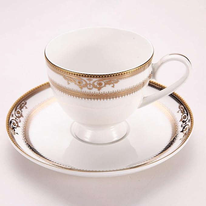 8-piece bone china dinnerware set for 2, gold trim pattern round dinner plates, fine dish set for 2 with coffee cup for dinning, suitable for microwave,oven,dishwasher (dinnerware set for 2 people)