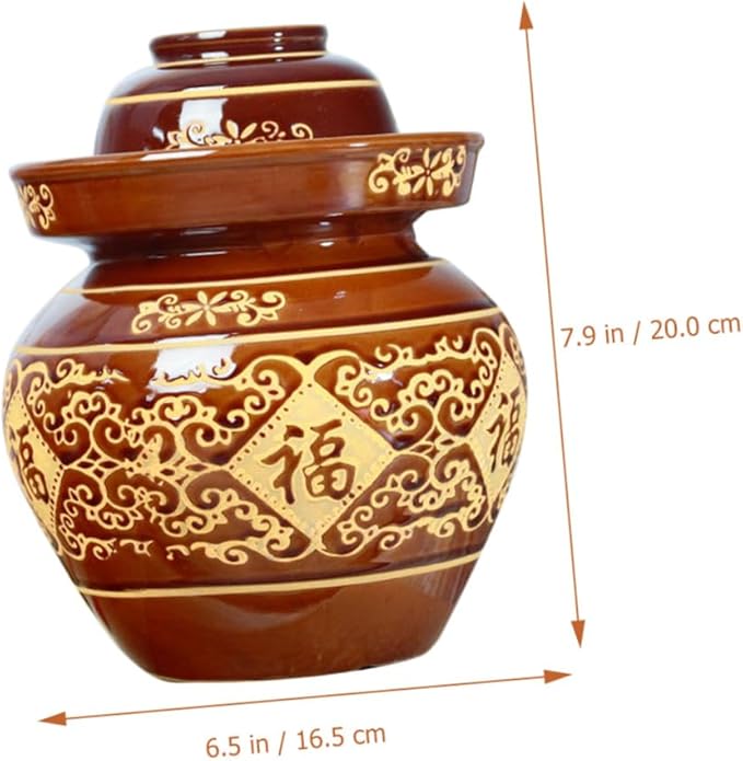 HEMOTON Glass Pitcher Pottery Fermenting Jar Chinese Pickle Jar Fermenting Crock with Water Seal Airlock Lid Jar Crock for Pickling Kimchi Sauerkraut Vegetables Brewing Wine Glass Containers