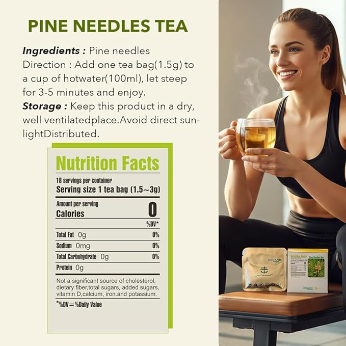 Soilmount - Pine Needle Tea - |Massoniana Tea|马尾松|Ma wei song|솔잎| - Pure Herbal Tea - Natural, Organic, Non-GMO, Clean Ingredients, Caffeine Free (18 Tea Bags, Box 1)