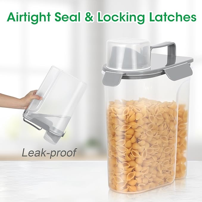 TBMax 2 Pack Airtight Rice Container 5 Lbs +10 Lbs, Cereal Container Oatmeal Storage with Easy-pouring Spout & Handy Cup for Flour Grain Beans, Pet Dog Cat Bird Food Storage Dispenser -Light Grey