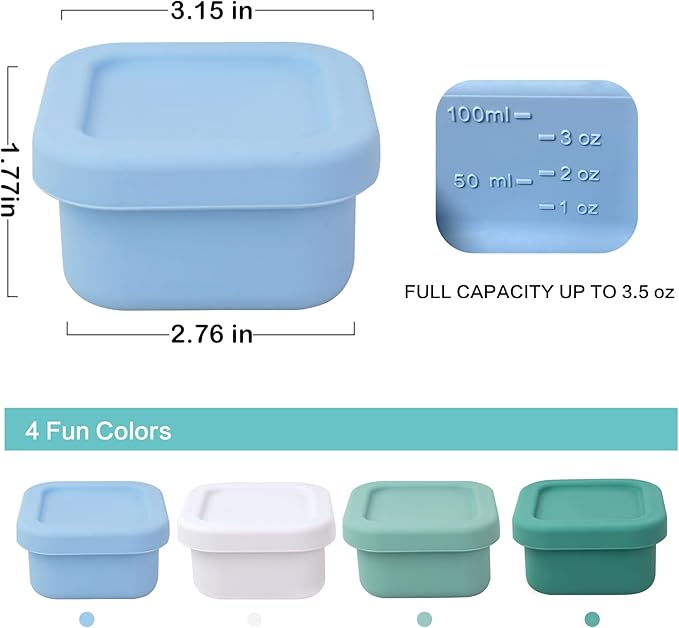 Finorder 4 Pack Silicone Snack Containers Small Food Storage Containers with Lids for Kids, 3.5oz Leak Proof Bpa Free Small Containers Set Children Lunch Box for Daycare, School, Travel