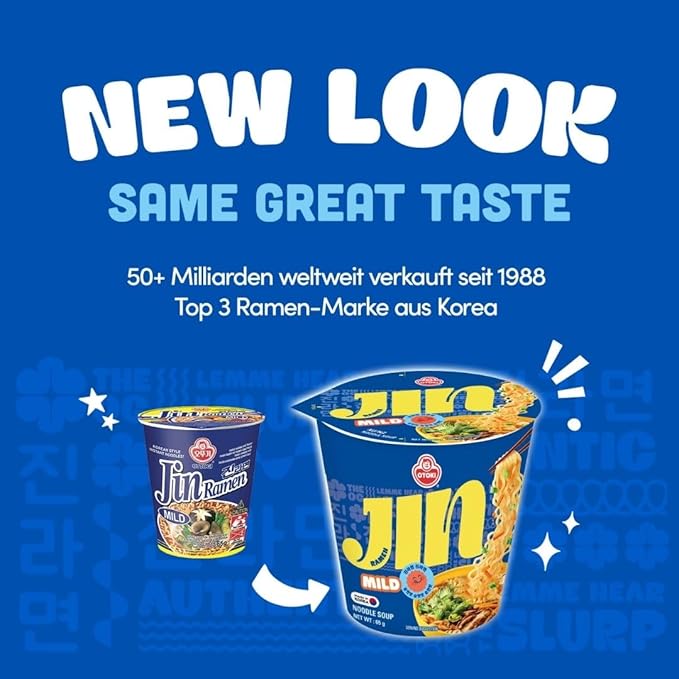 OTOKI Jin Ramen Mild, KOREAN STYLE INSTANT CUP NOODLE, Best Tasting Soup and noodles, Traditional Instant ramen noodles (65g) - 6 Pack