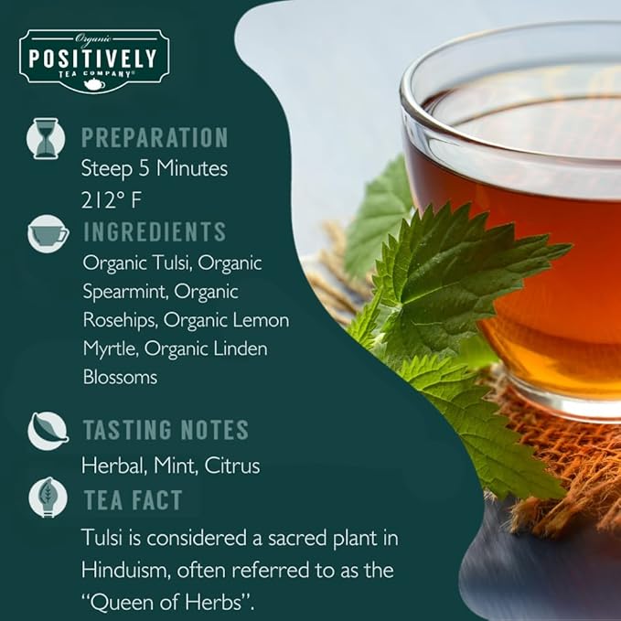Organic Positively Tea Company, Spearmint & Rosehip Herbal Tea Bags, Naturally Caffeine Free, 20 Count