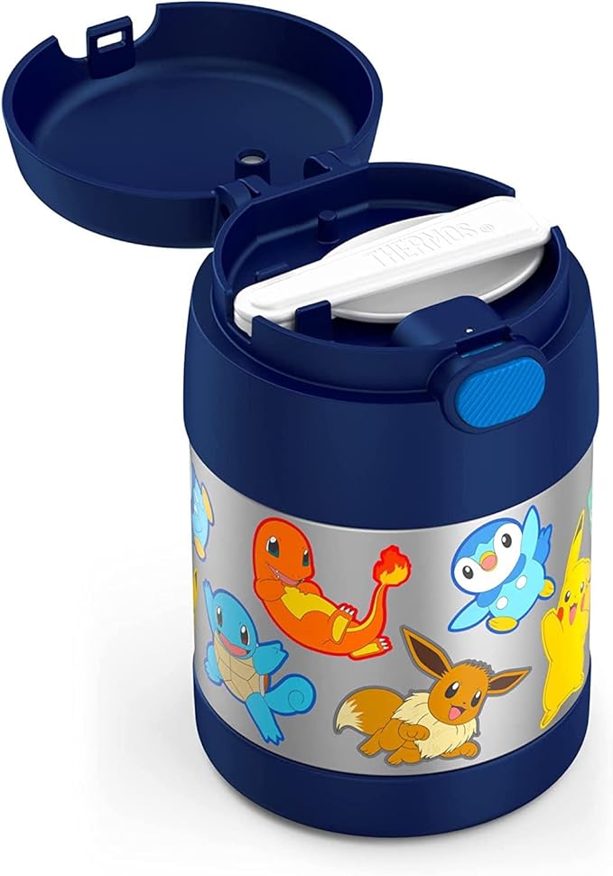 THERMOS FUNTAINER 10 Ounce Stainless Steel Vacuum Insulated Kids Food Jar with Spoon, POKEMON
