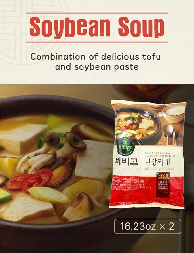 Korea Traditional Soybean Soup 비비고 두부된장찌개 Easy To Cook Meal Kit 460g/16.2 Ounce (2 Pack)