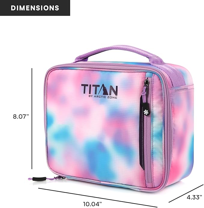 Titan by Arctic Zone Fridge Cold Lunch Box with 2 Gel Ice Packs, Small Insulated Cooler Bag with Leak Proof Lining for School and Work, Cotton Candy